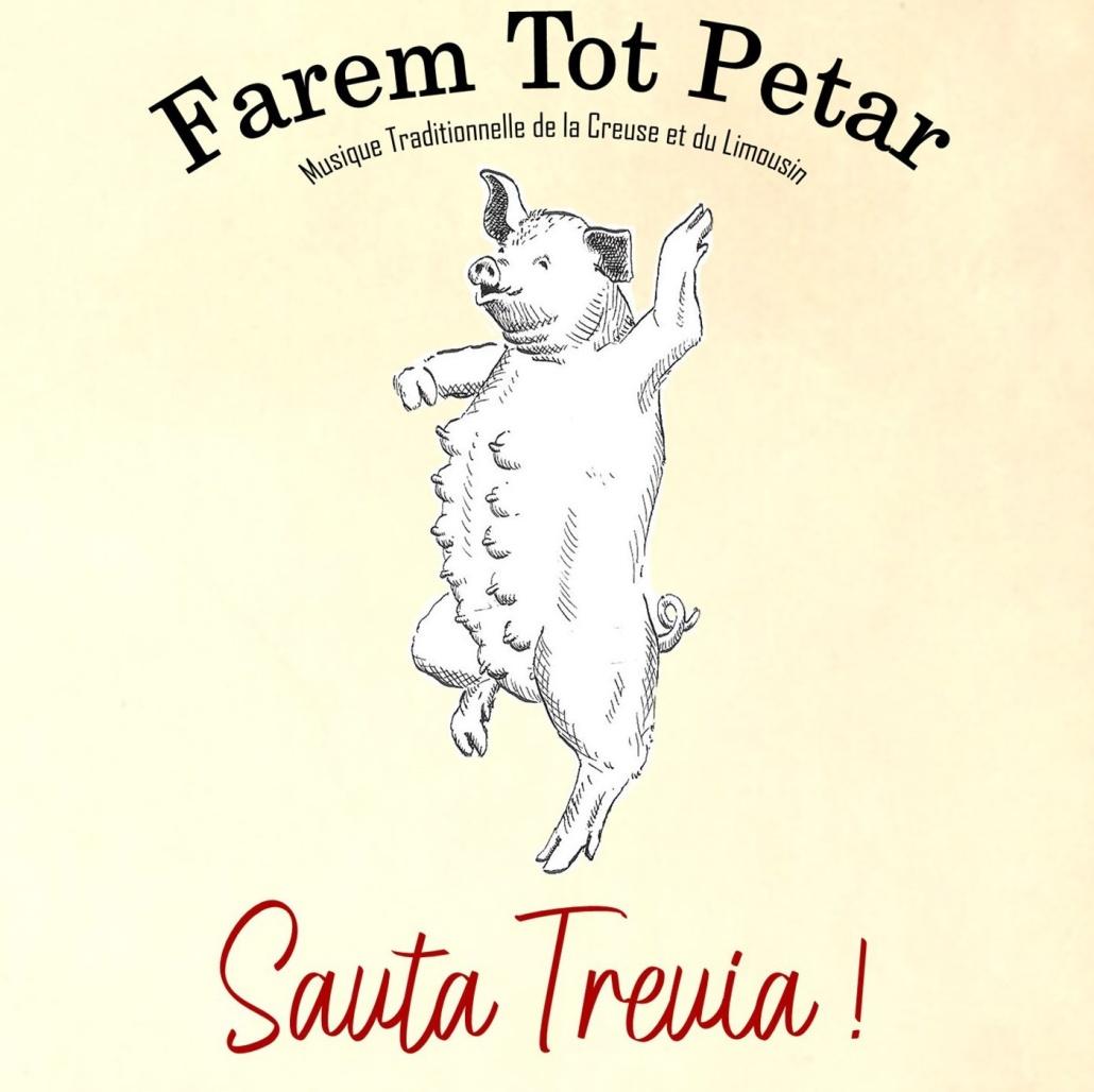 Pochette du disque Sauta Treuia, musique traditionnelle de Creuse et du Limousin, représentant une truie qui danse